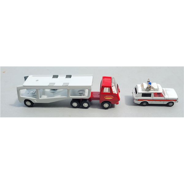 Steel Tonka Car Hauler & Corgi Police Vigilant Range Rover Toy