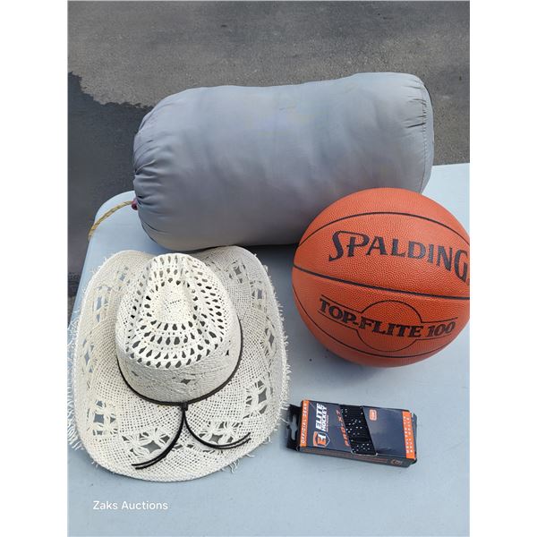 Sporting Lot - Black Ice Cocoon Sleeping Bag, Cowgirl Hat, Hockey Laces, Spalding Basketball