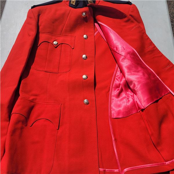 Vintage RCMP Serge Coat with Buttons & Collar Insignias,  Shoulder Pin, Marksmen Patches