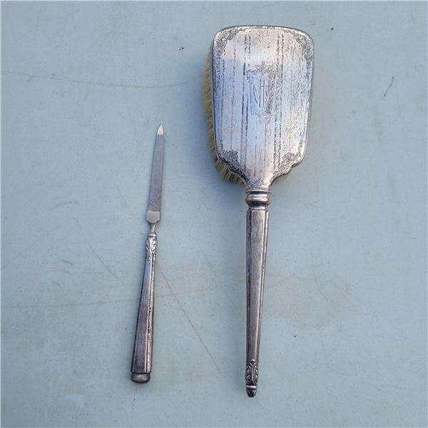 Birks Sterling Silver Monogram Hair Brush & Monogram Nail File