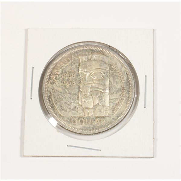 #29 1958 CANADIAN $1 DOLLAR SILVER  COIN TOTEMPOLE