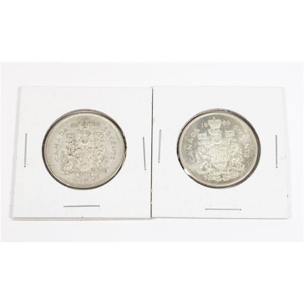 #32  1966 FIFTY CENTS CANADA SILVER COIN LOT OF 2