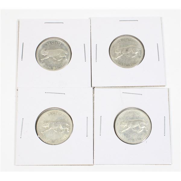 #35 1967 25 CENTS CANADA SILVER COIN LOT 4 BOBCAT