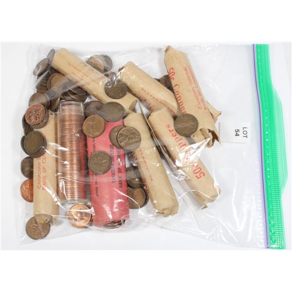 #54 LOT 8 ROLLS CANADA PENNIES 1 CENT COINS 1940S+