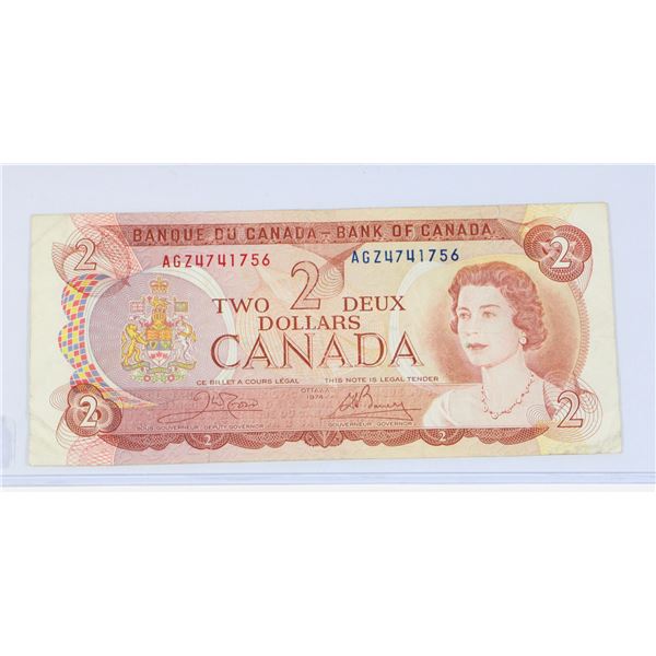 #65 1974 CANADA $2 TWO DOLLAR BILL NOTE PAPER