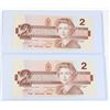 Image 1 : #66 LOT 2 1986 CANADA TWO DOLLAR BILLS SEQUENTIAL