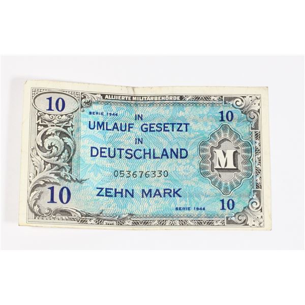 #70 1944 ALLIED OCCUPATION GERMAN MONEY 10 MARK