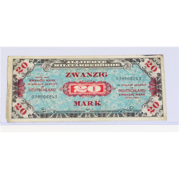 #71  1944 ALLIED OCCUPATION GERMAN MONEY 20 MARK