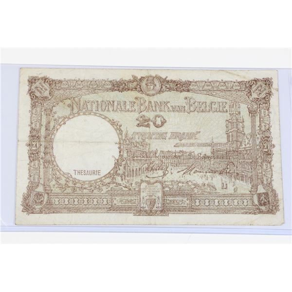 #74 WW2 BELGIAN 1944 20 VINGT FRANCS PAPER MONEY