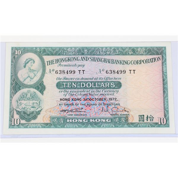 #76 1972 HONG KONG TEN DOLLARS PAPER MONEY NOTE