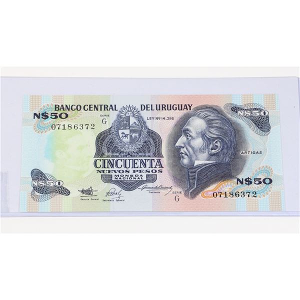 #83 URUGUAY 50 NUEVOS PESOS SERIES G PAPER MONEY