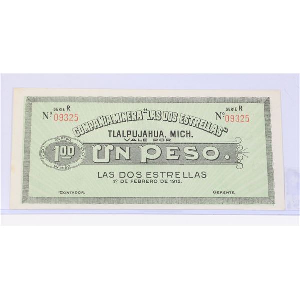 #86 1915 MEXICAN TLALPUJAHUA UN PESO PAPER MONEY
