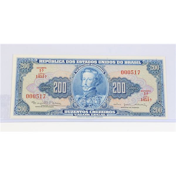 #87 1961 BRAZIL 200 CRUZEIROS PAPER MONEY BILL