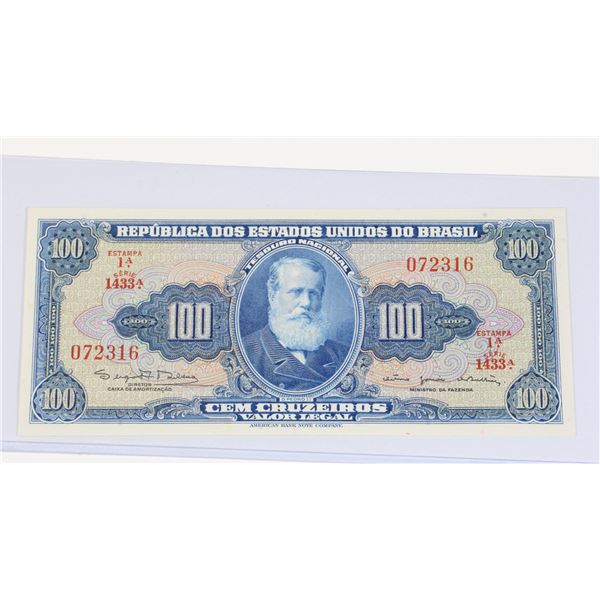 #88 1961 BRAZIL 100 CRUZEIROS PAPER MONEY BILL