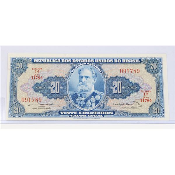 #89 1961 BRAZIL 20 CRUZEIROS PAPER MONEY BILL