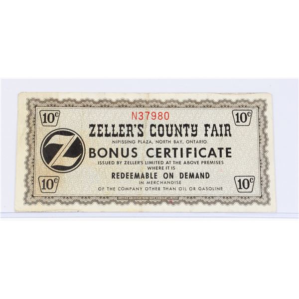 #97 ZELLER'S COUNTY FAIR 10 CENTS PAPER MONEY