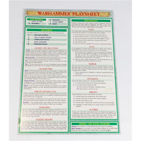 #243 WARHAMMER PLAYSHEET VINTAGE 1996