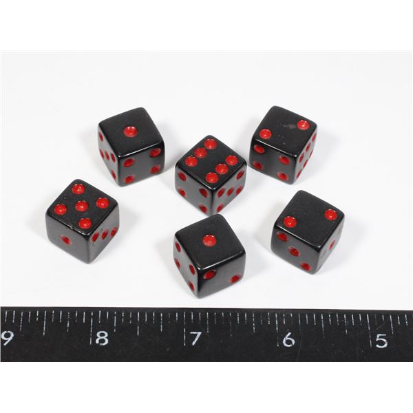 #432 LOT OF 6 VINTAGE GAME DICE BLACK RED RPG