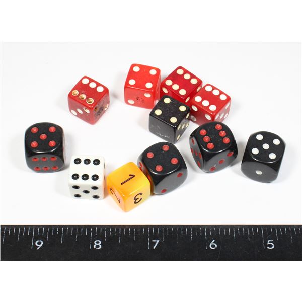 #437  LOT OF 11 BLACK RED ORANGE WHITE RPG DICE