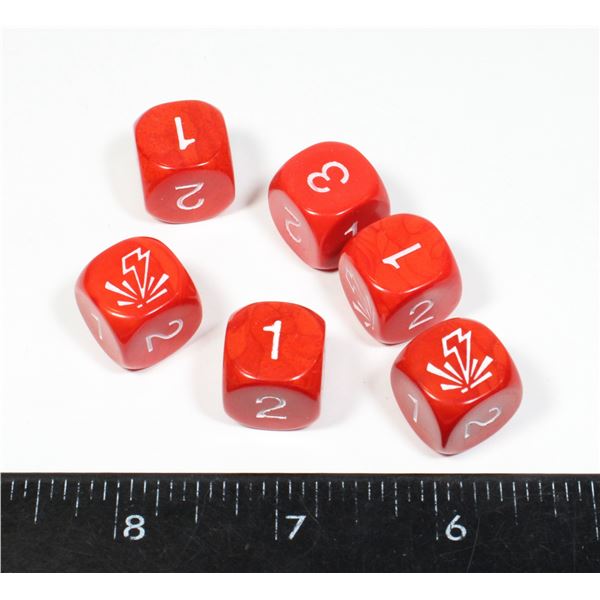 #439  LOT OF 6 RED LIGHTNING RPG GAME DICE