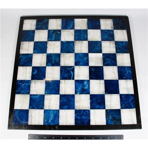 #473 1970'S QUARTZ MARBLE CHESS BOARD 17 X 17