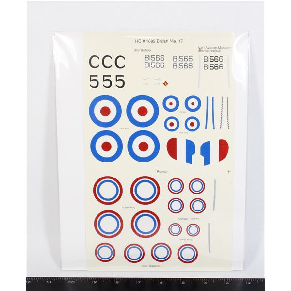 #656 WW1 CANADIAN BILLY BISHOP MODEL PLANE DECALS