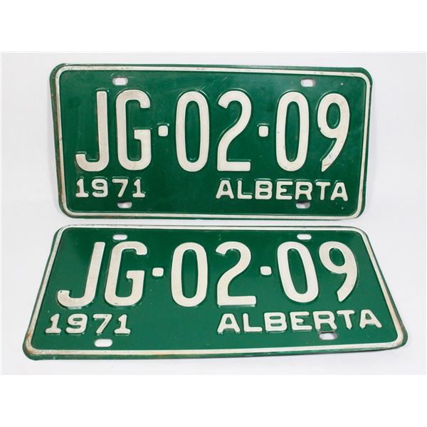 #1009 SET LICENSE PLATE ALBERTA 1971 JG-02-09