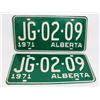 Image 1 : #1009 SET LICENSE PLATE ALBERTA 1971 JG-02-09