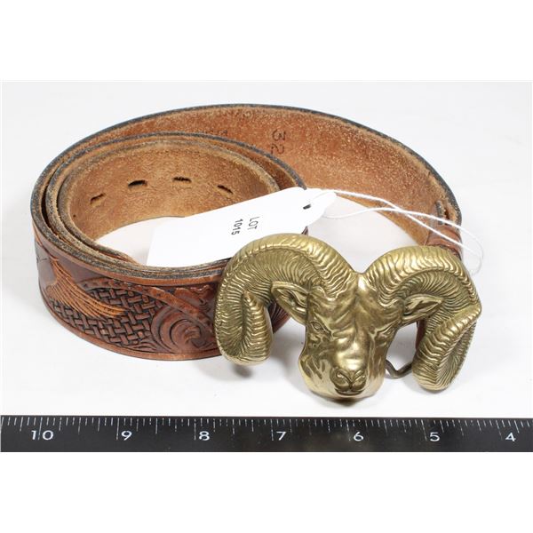 #1015 1978 BARON BUCJLES RAM BELT BUCKLE + BELT