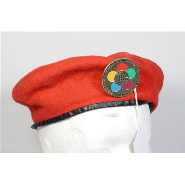 EAST GERMAN 1973 WORLD YOUTH BERET W/ BADGE