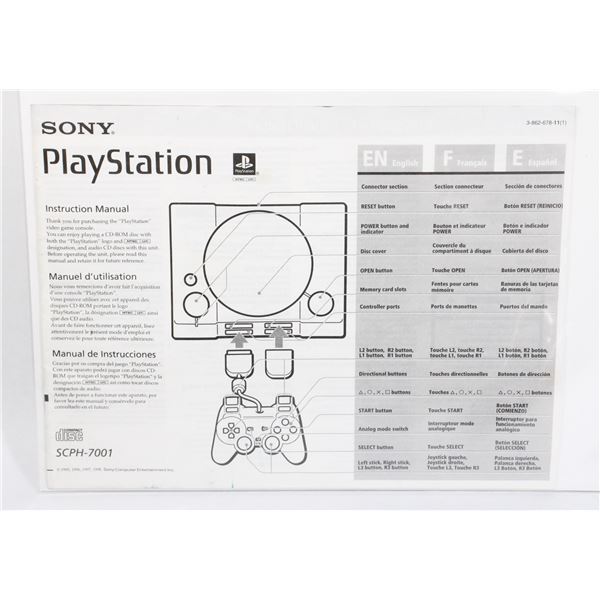 SONY PLAYSTATION 1 PS1 INSTRUCTION MANUAL