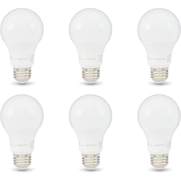 NEW AMAZON BASICS 6 PACK 60W WHITE LED LIGHT BULBS