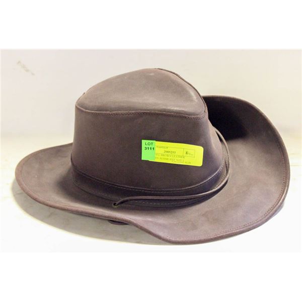 HENSCHEL BROWN LEATHER WESTERN AUSSIE HAT SIZE L