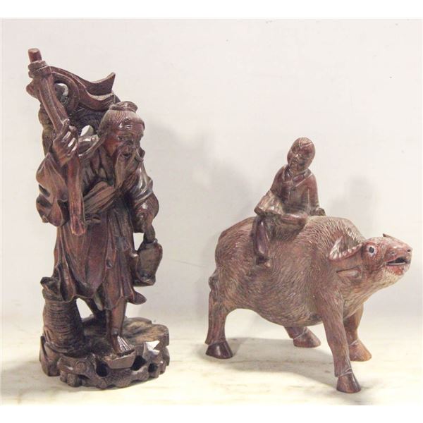 SET OF HAND CARVED ORIENTAL WOODEN STATUES