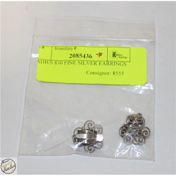 LADIES 830 FINE SILVER EARRINGS