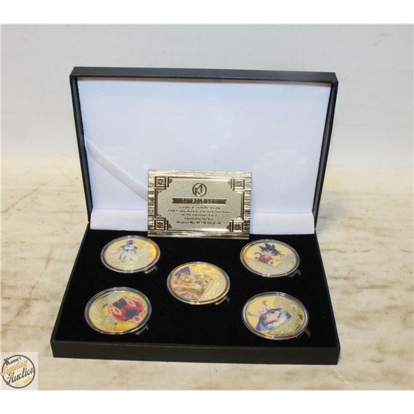 5 PIECE DRAGON BALL Z COIN SET IN BOX