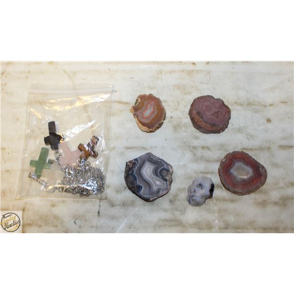 5 AGATE SLICES + 1 PENDANT SOLD WITH 5