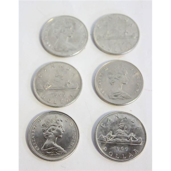 1969 DOLLAR COINS CANOE SET OF 6
