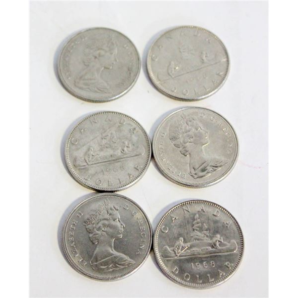 1968 DOLLAR COINS CANOE SET OF 6