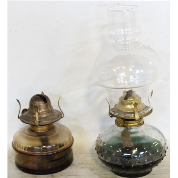 TWO VINTAGE OIL LAMPS - ONE HOBNAIL,