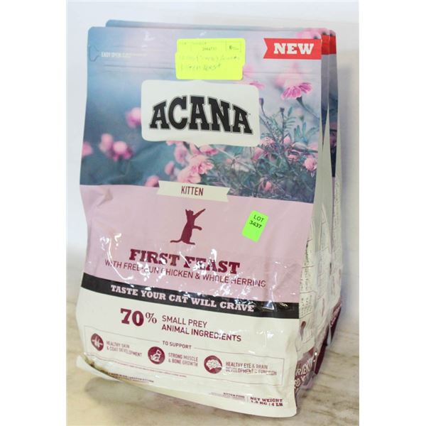 3 X 4LB ACANA FIRST FEAST KITTEN FOOD BB 8/25