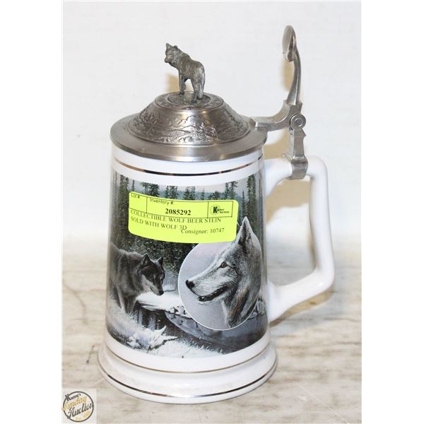 COLLECTIBLE WOLF BEER STEIN SOLD WITH WOLF 3D