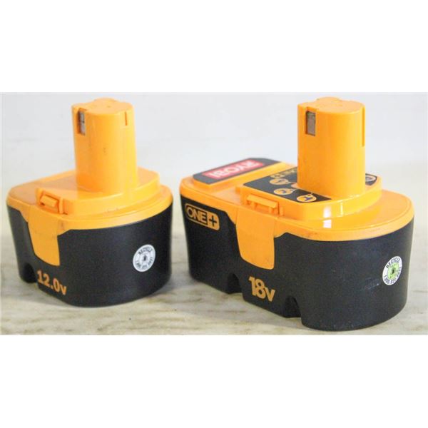 TWO RYOBI BATTERIES 18V & 12V