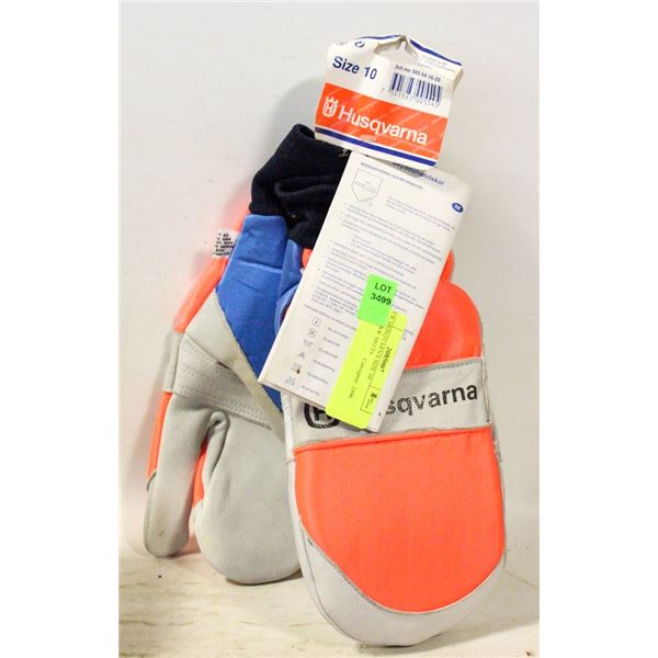 NEW HUSQVARNA SIZE 10 CHAINSAW MITTS