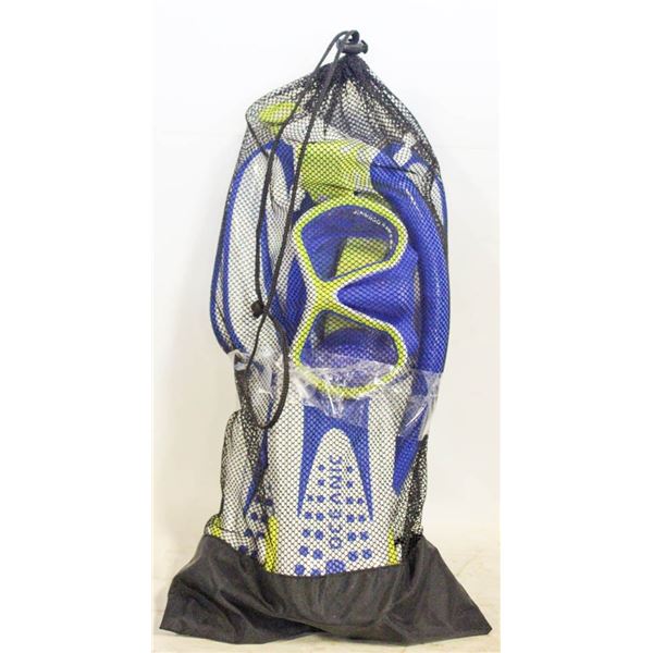 SNORKEL & FLIPPER SET YOUTH BLUE/WHITE NEW