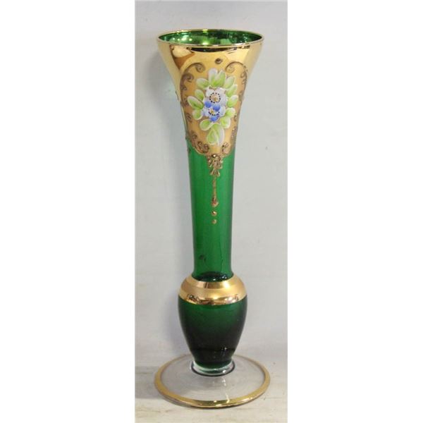 VTG MURANO ENAMELED & GILT BUD VASE
