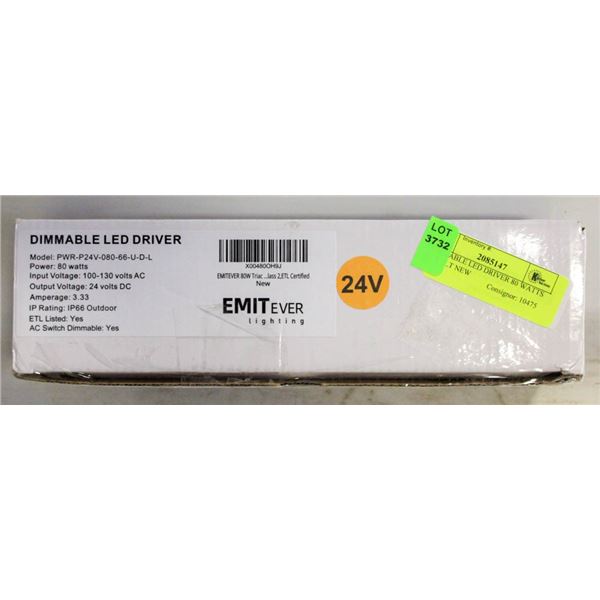 DIMMABLE LED DRIVER 80 WATTS 24 VOLT NEW
