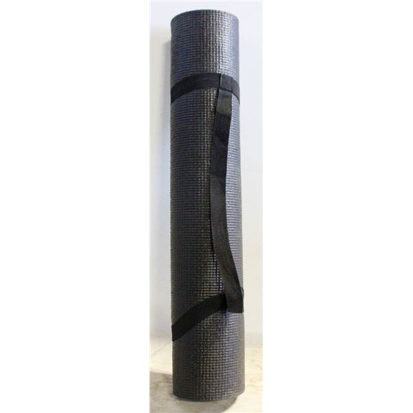 BLACK YOGA MAT WITH CARRY STRAP ¼” THICK