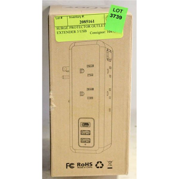 SURGE PROTECTOR OUTLET EXTENDER 3 USB