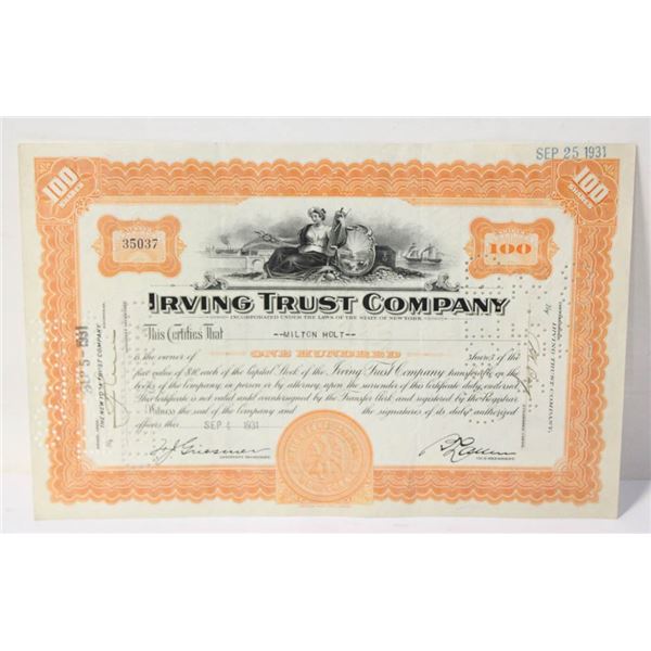 100 SHARES IRVING TRUST COMPANY 1931